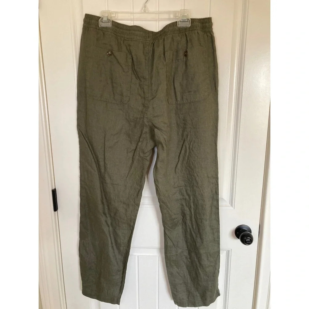Quince Womens 100% Linen Drawstring Beach Pants Bayberry Olive Green XL